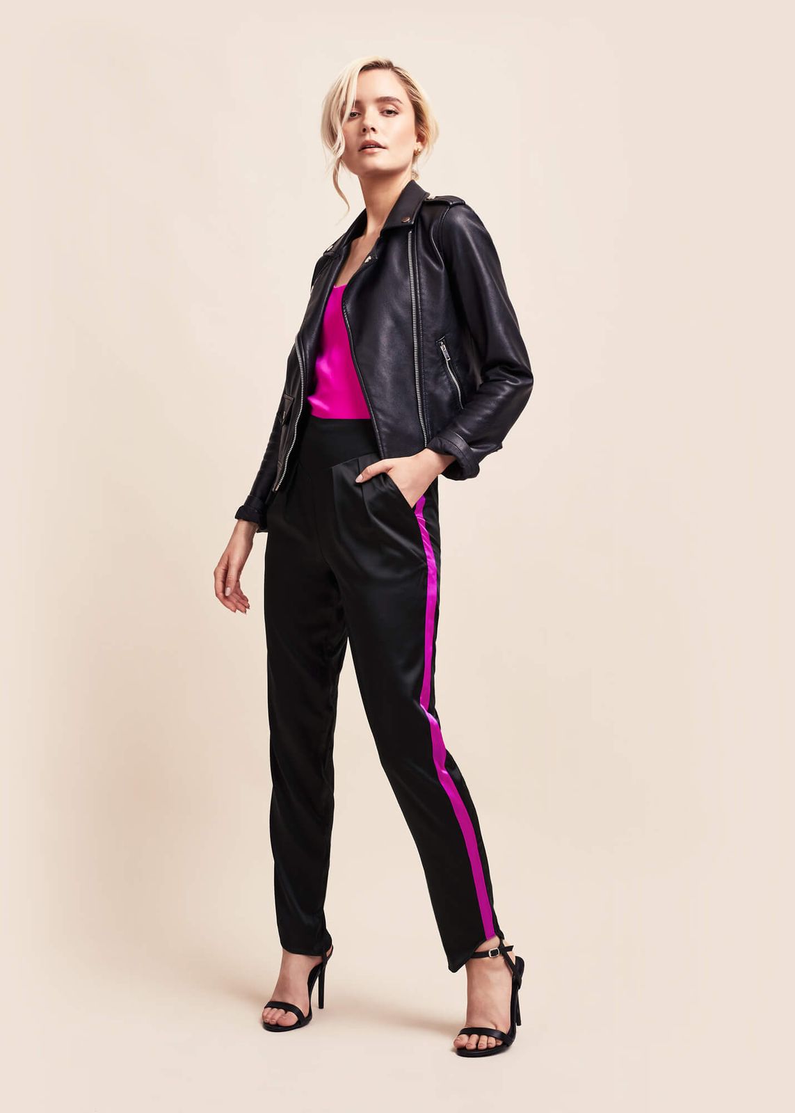 Estella Ebony Amaranth Silk Trousers