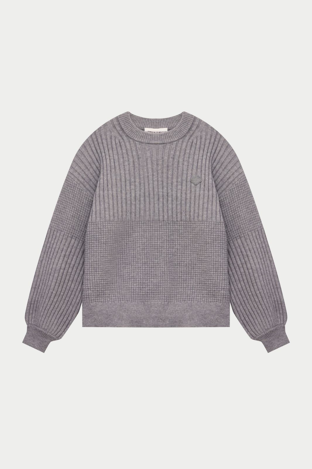 CONTRAST KNIT OVERSIZED CREW - GREY MARL