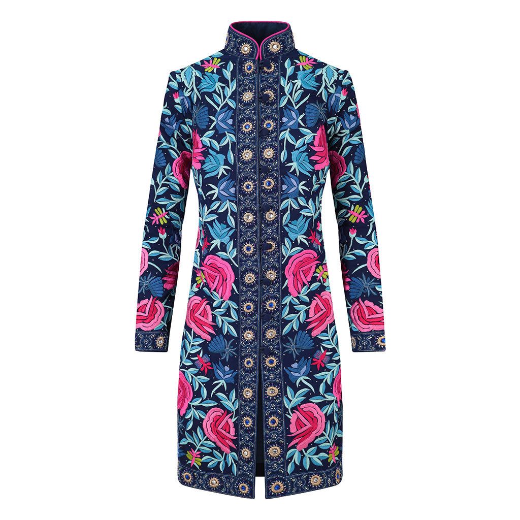 Navy Rosenspot Embroidered Silk Georgette Jacket