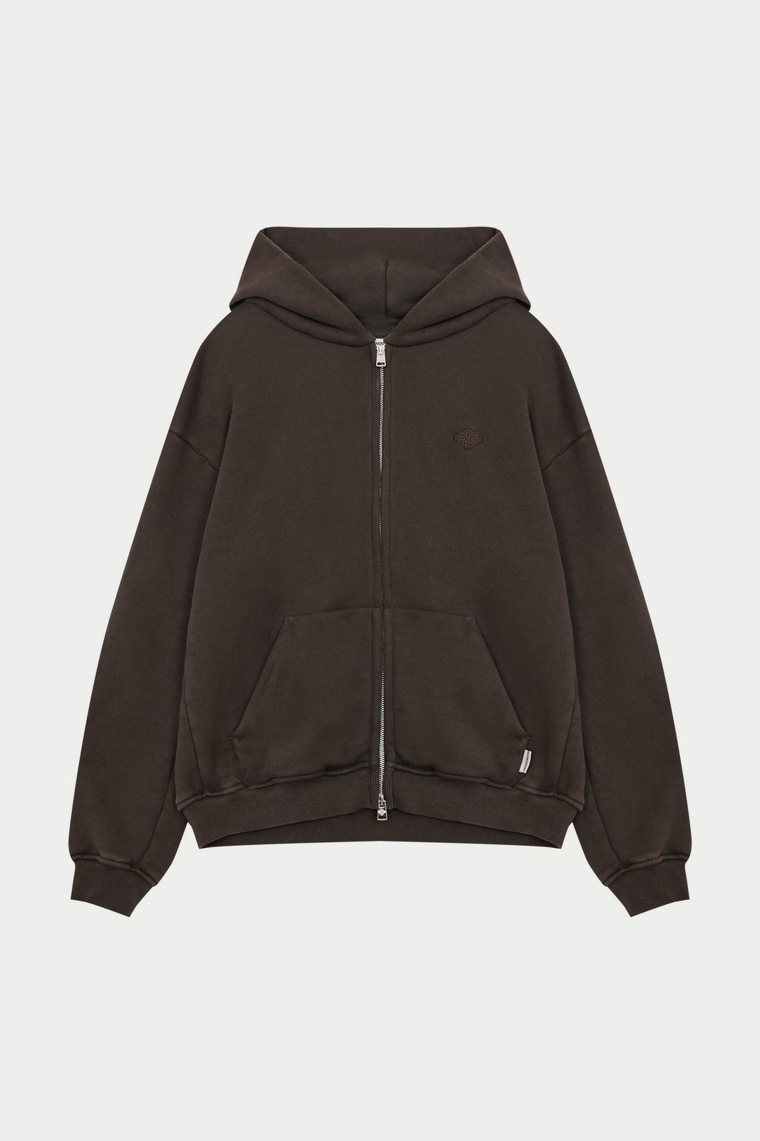 LAUNDERED CLASSICS ZIP THROUGH HOODIE - WASHED BROWN