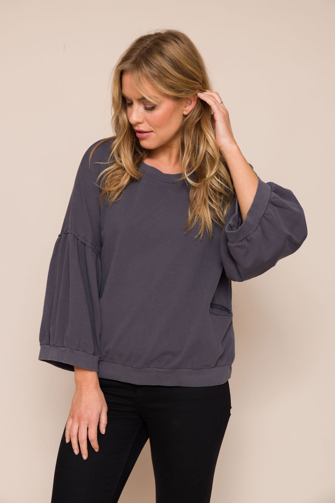 Bea Stonewash Sweatshirt With Balloon Sleeve