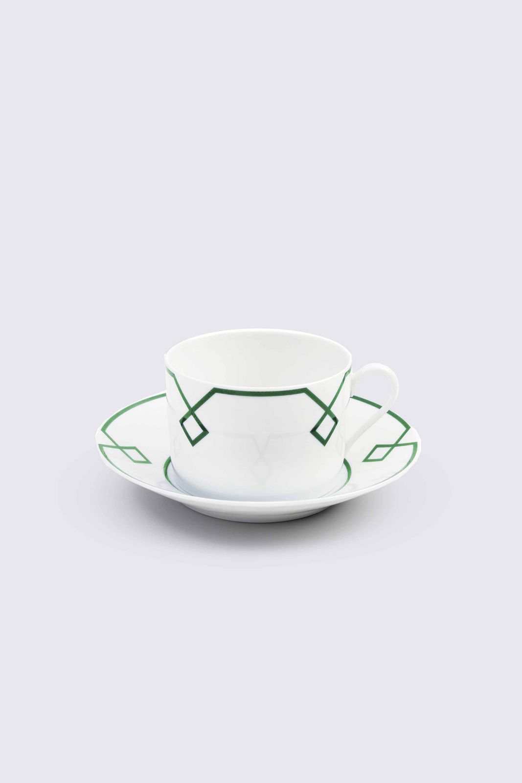 Naples Espresso Cup and Saucer Set with Green Geometric Border — Bridal Registry