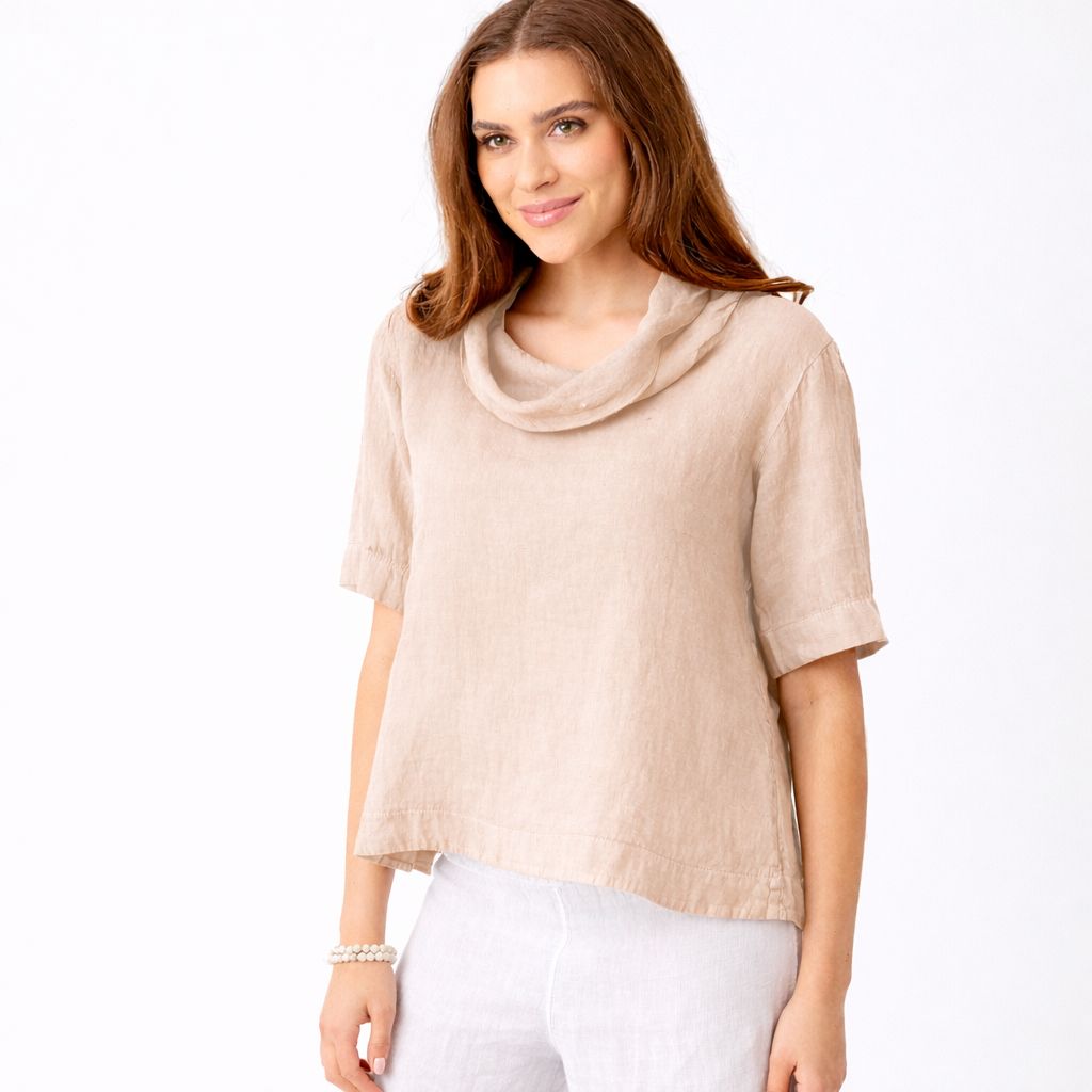 Salamanca Cowl Neck HI Lo Linen Tee