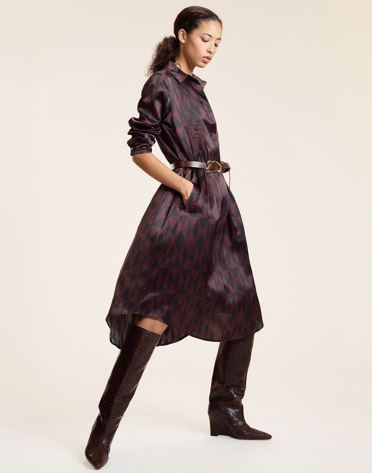 Silk Pintuck Shirt Dress