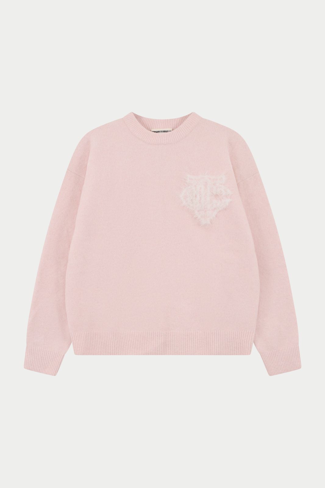 MONOGRAM FLUFFY KNIT CREW - PINK