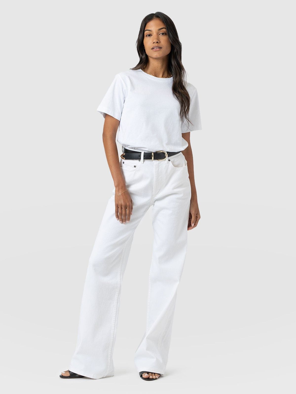 Adjustable Wide Leg Jean - White