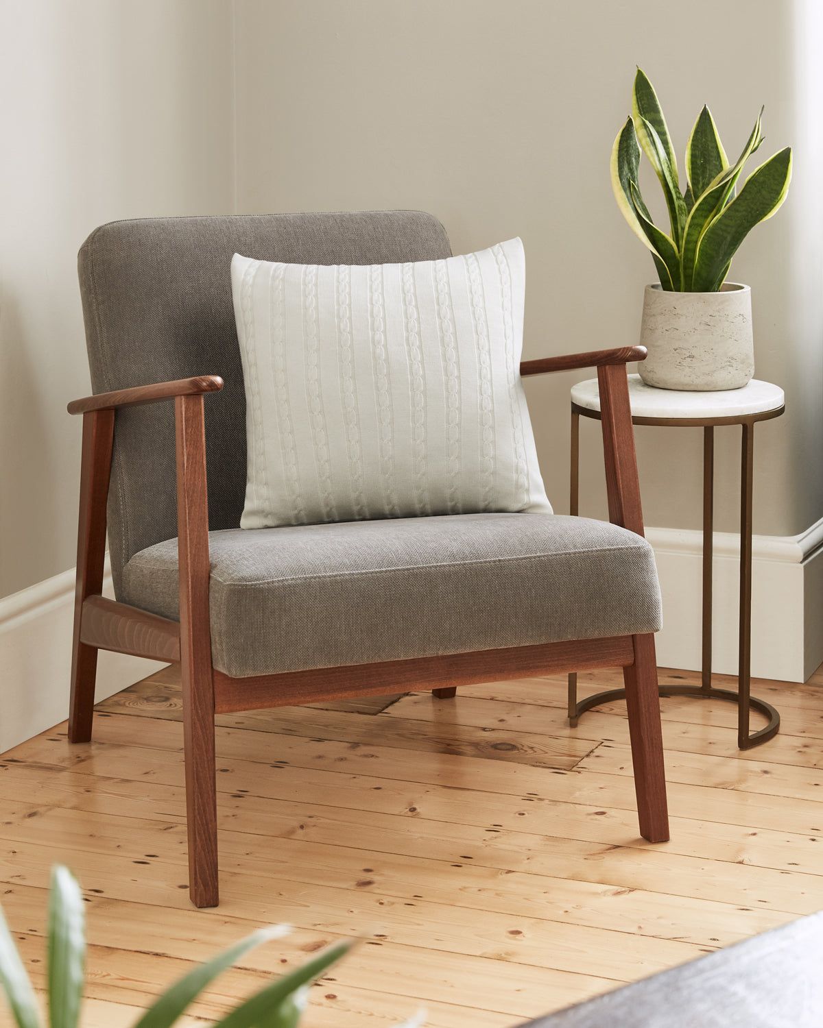 Cable Knit Cushion - Off-White 100% Wool 45x45cm