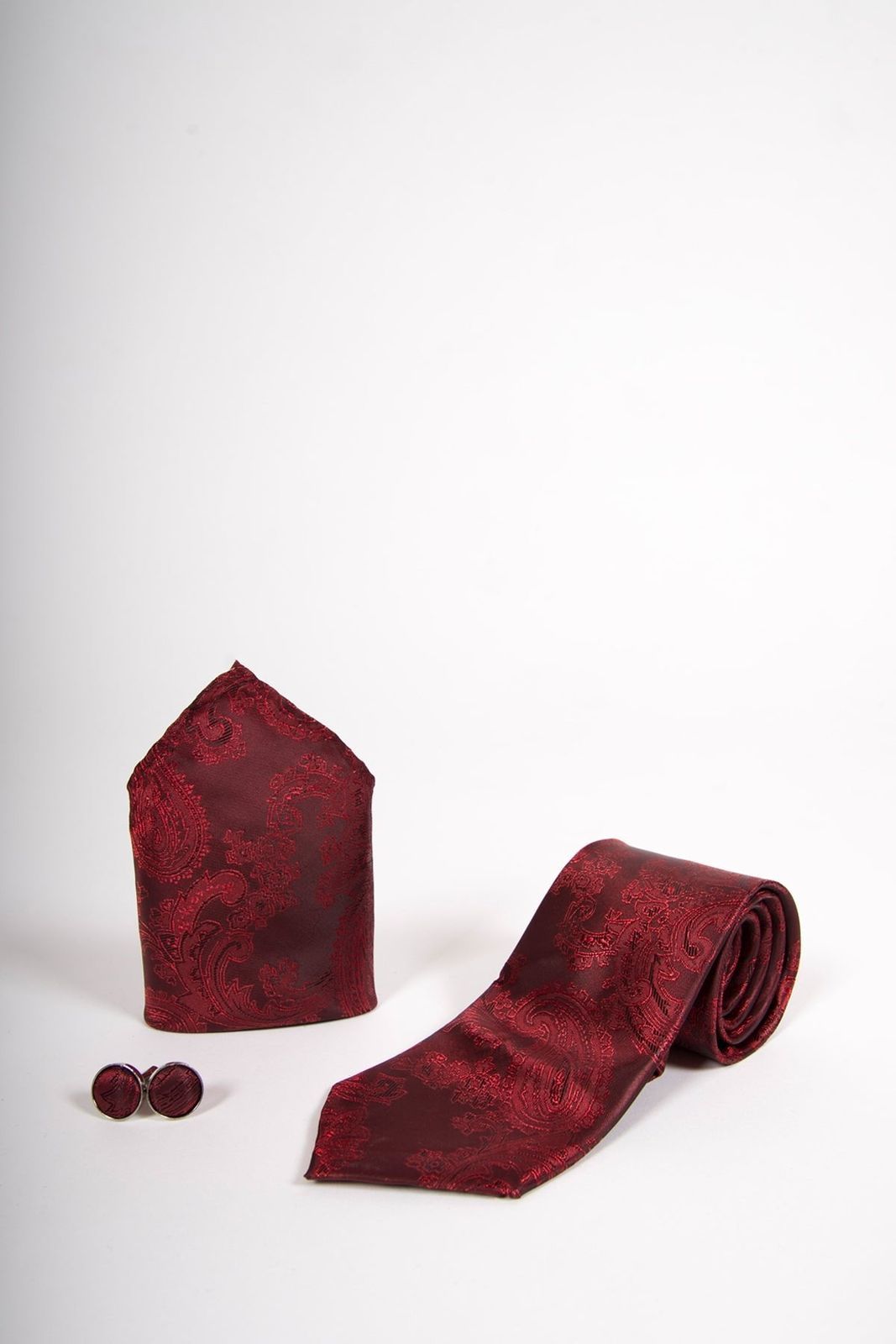Wine Paisley Print Tie set- Tie, pock square, cufflinks.