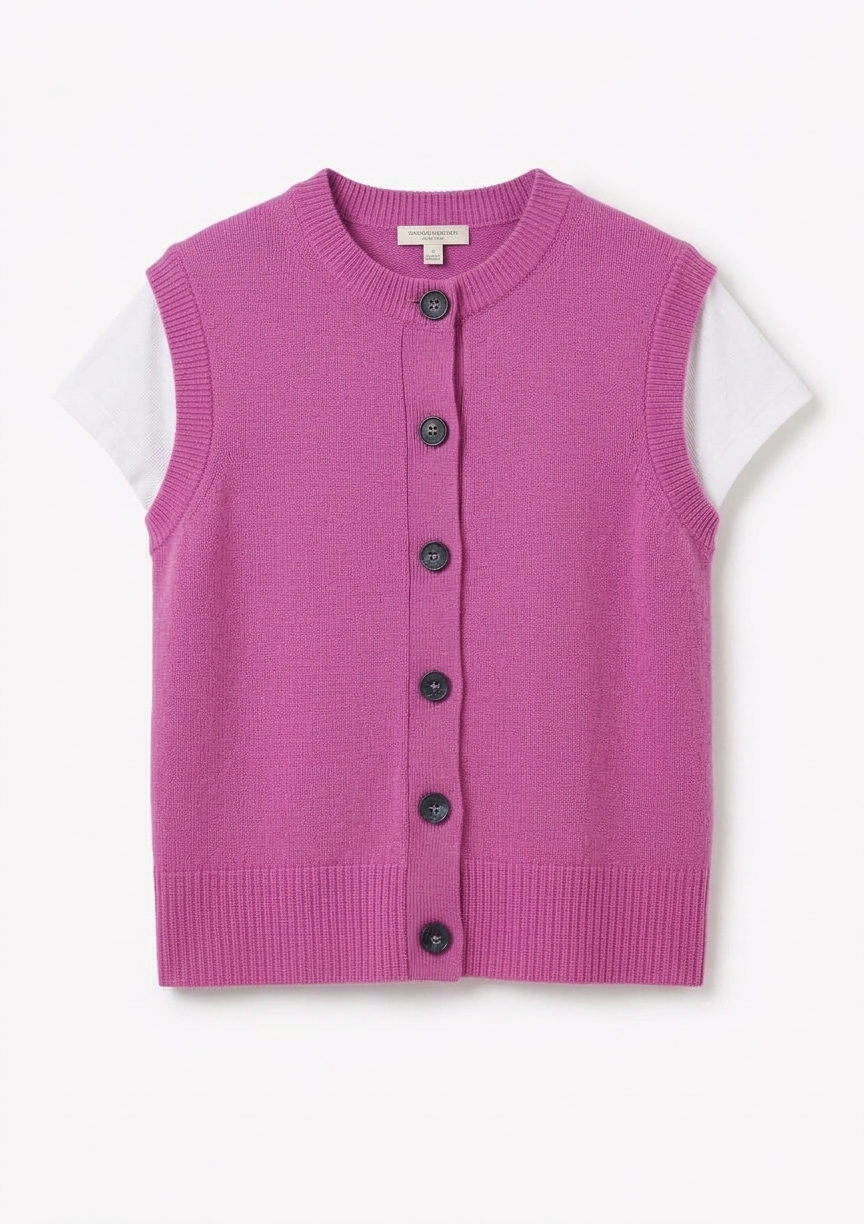 Contrast Button Waistcoat In Tyrian Pink