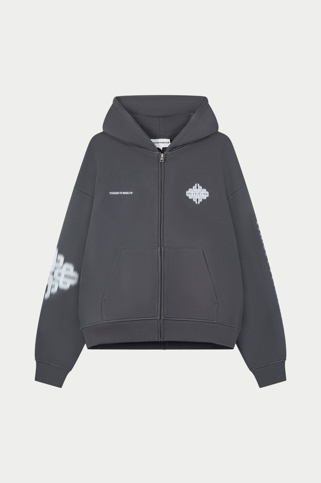 MOTION BLURRED ZIP THROUGH HOODIE - CHARCOAL