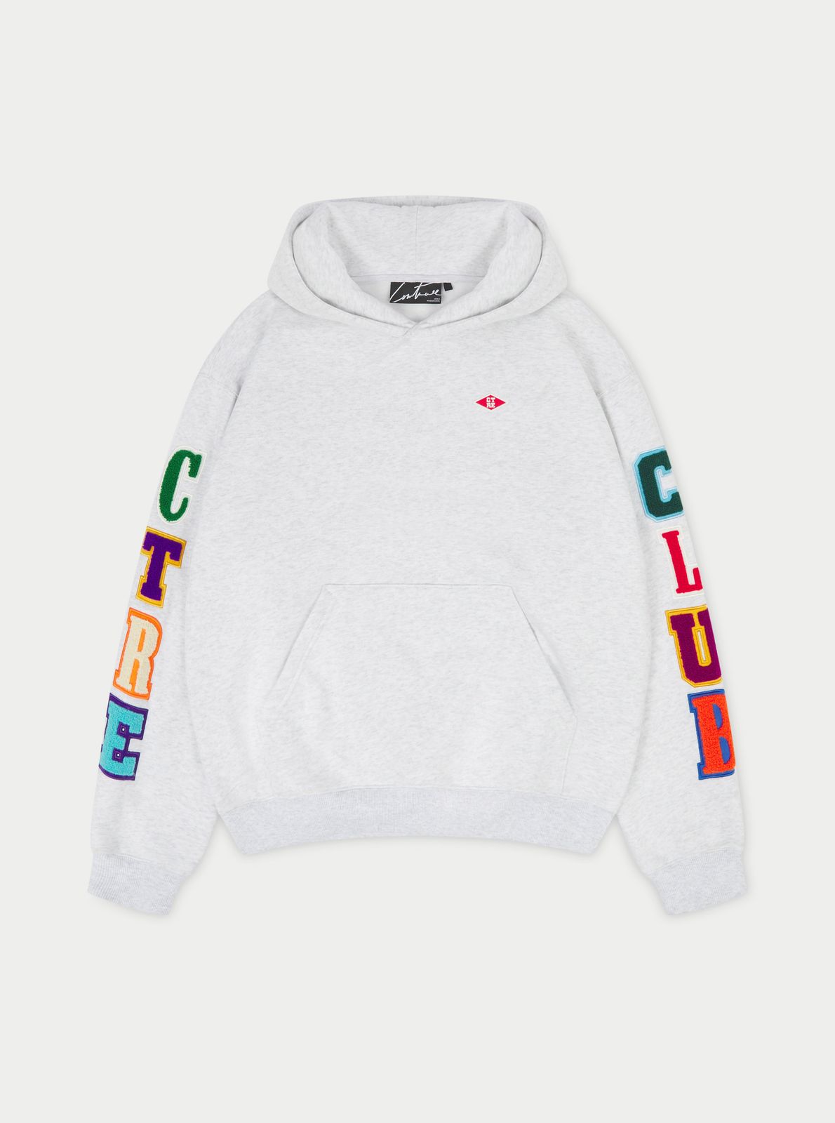 MULTIBADGE CHENILLE HOODIE - GREY MARL