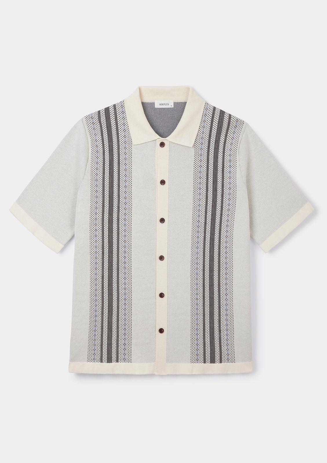 Cream Woven Panel Jacquard Polo