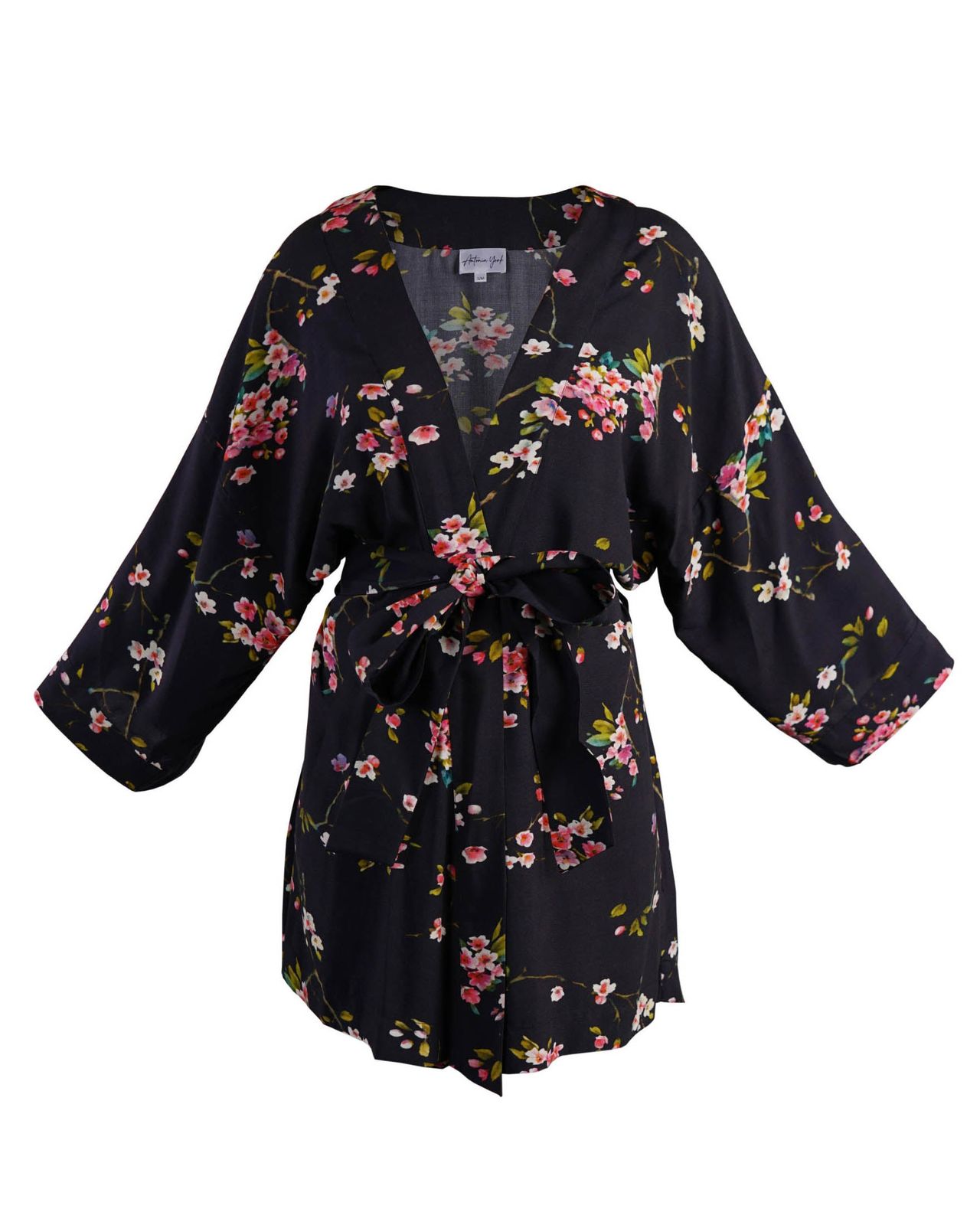 Black & Pink Kimono | Coco Cherry Blossom Print Robe