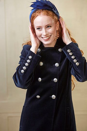 Electra Long Navy Velvet Coat - Limited Edition