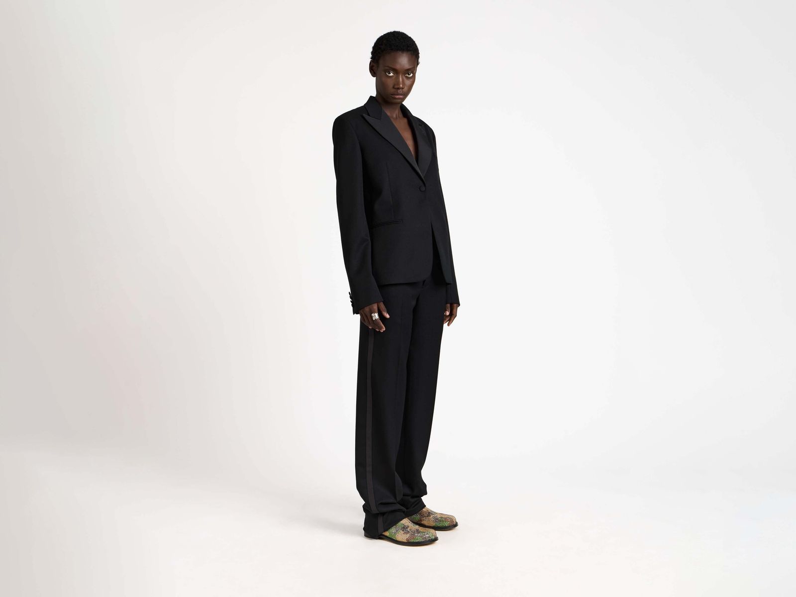 WOMENS TAILORED TUXEDO TROUSERS IN BLACK