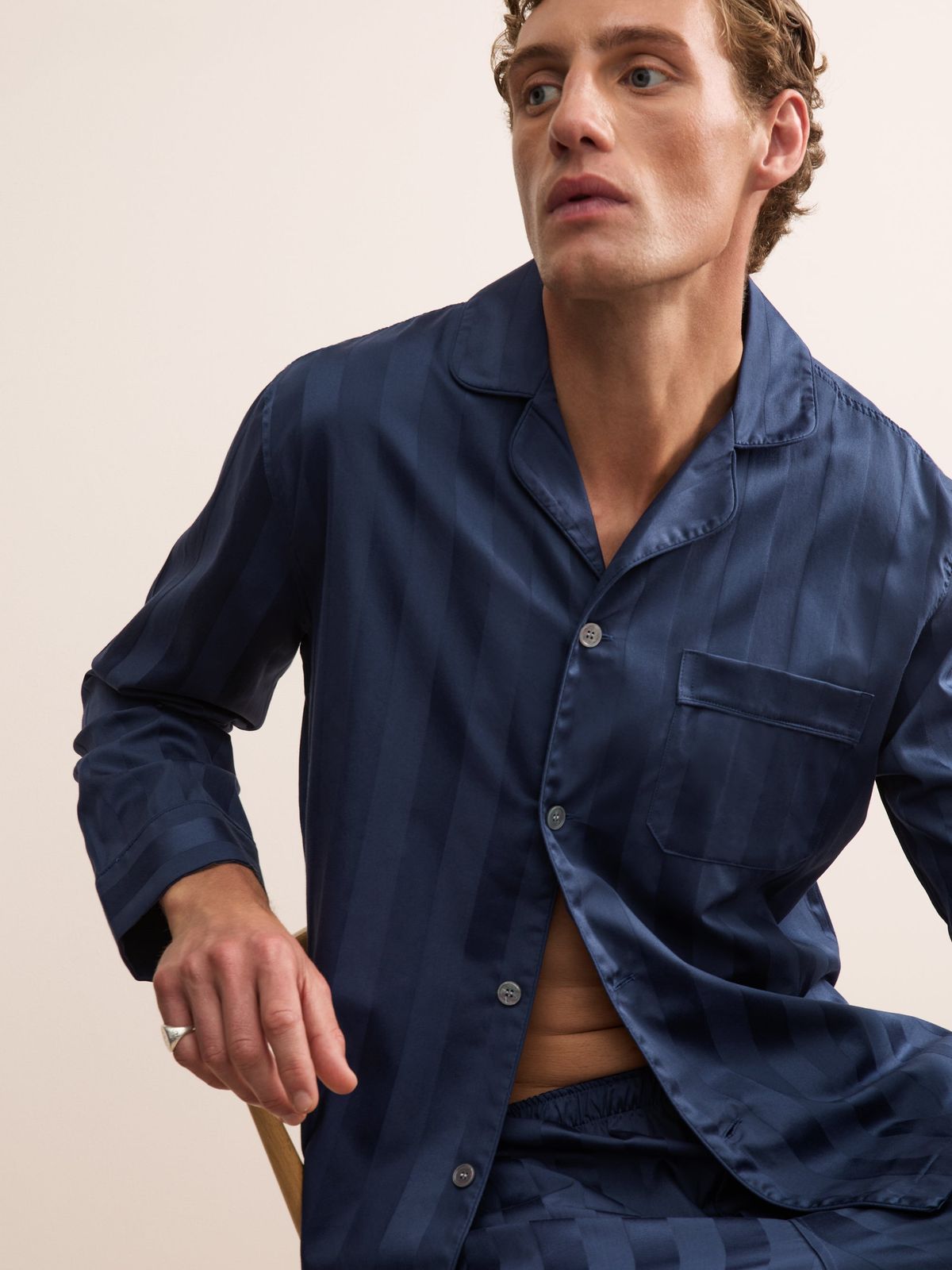 Lingfield Cotton Pyjamas Navy Blue Tonal Stripe