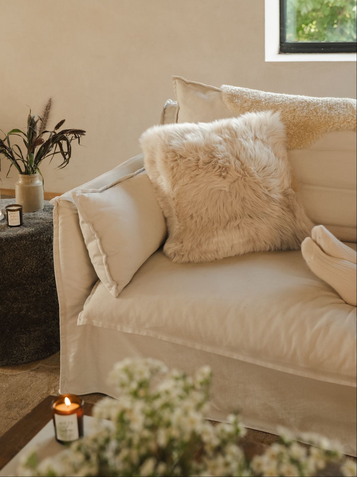 Sheepskin Cushion - Cream