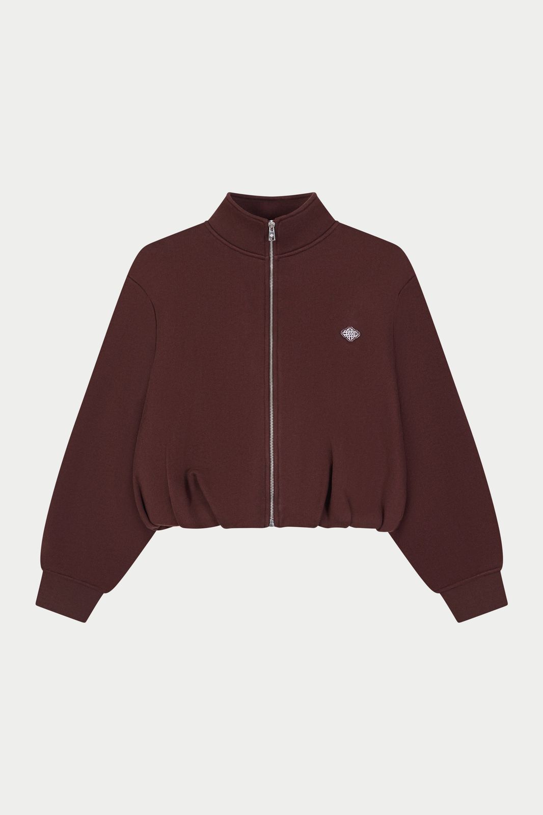 FUNNEL NECK BALLOON HEM ZIP THROUGH - CHOCOLATE