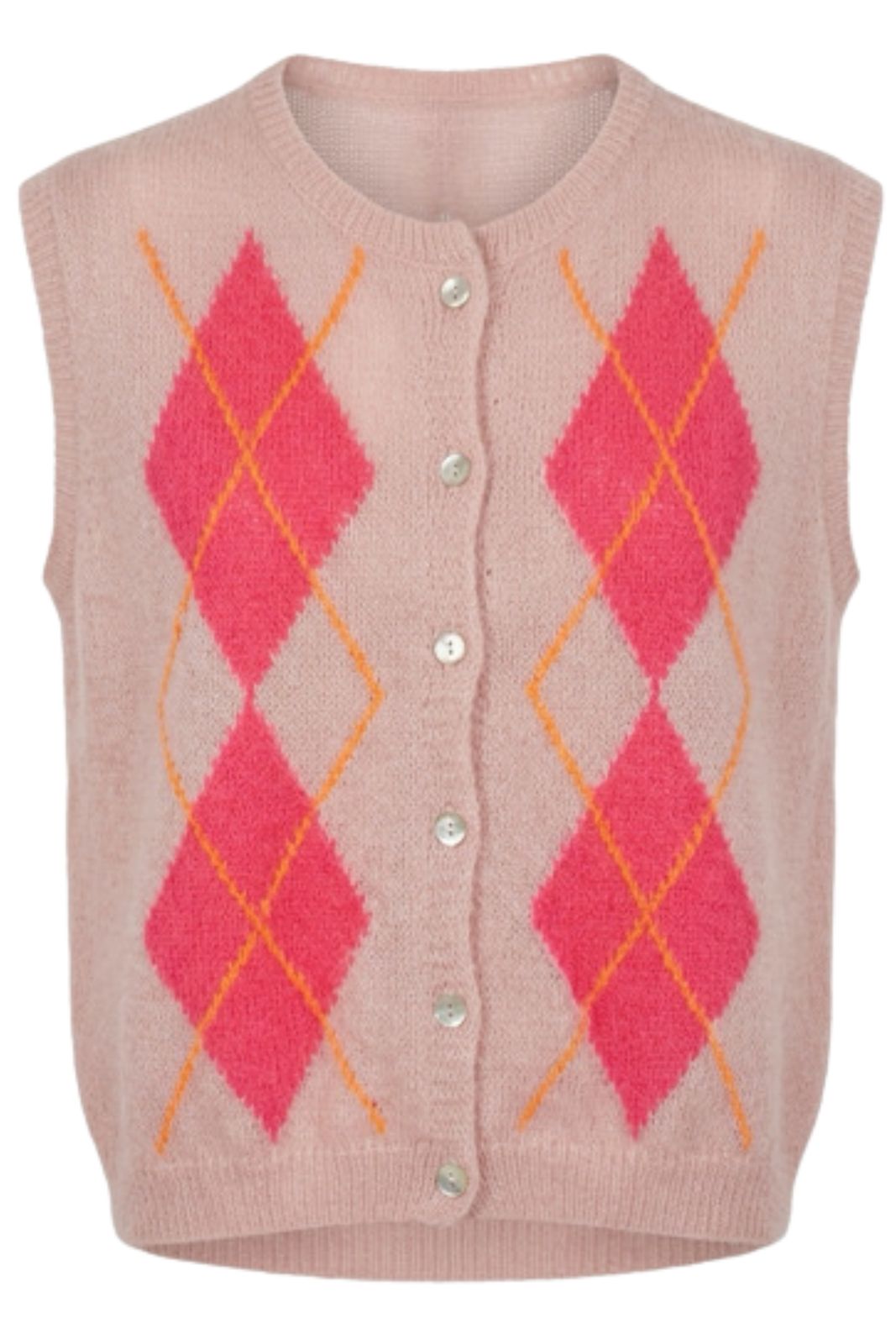 Sleeveless Cardigan in Baby & Hot Pink Argyle