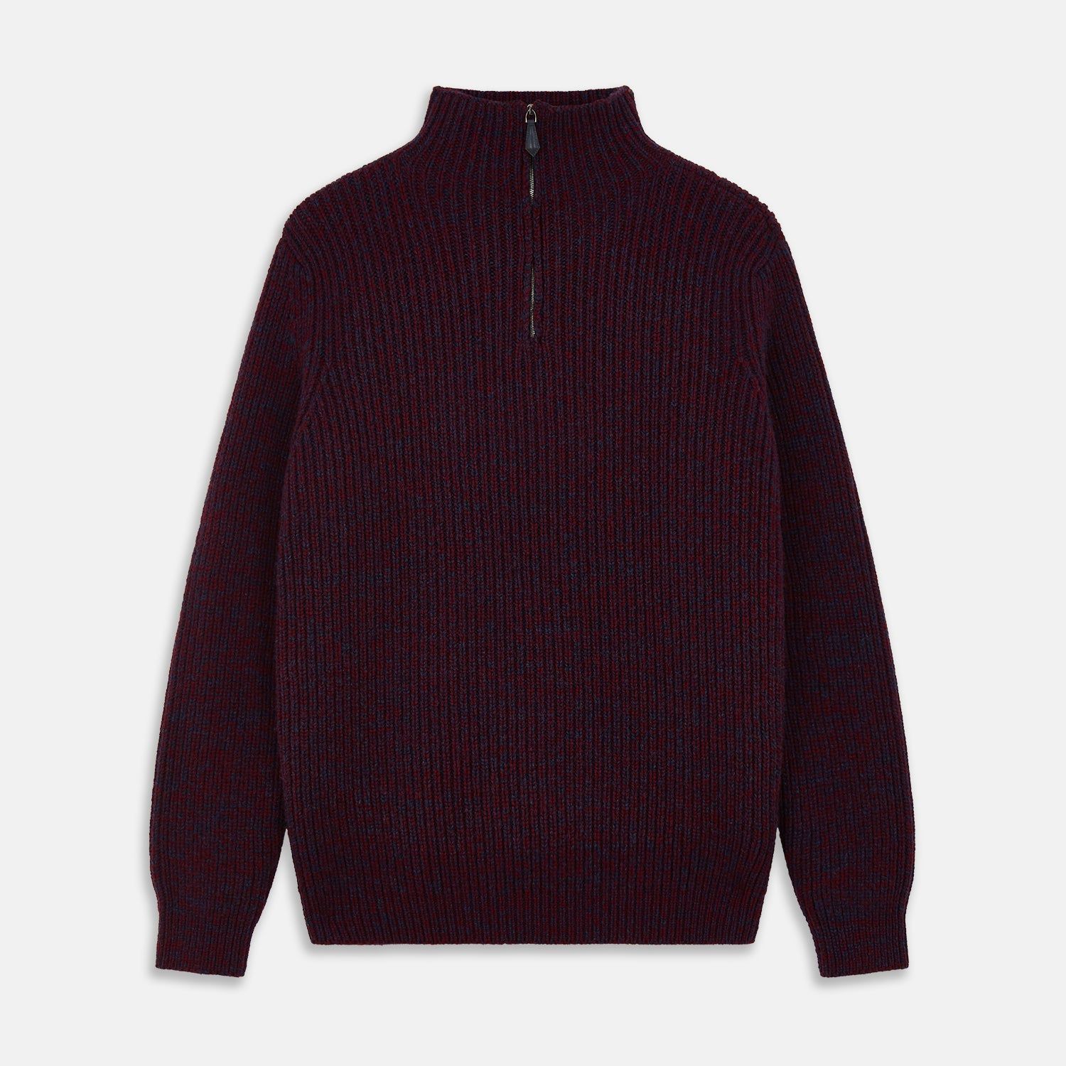 Burgundy Mullion Half Zip Rib Cashmere Jumper