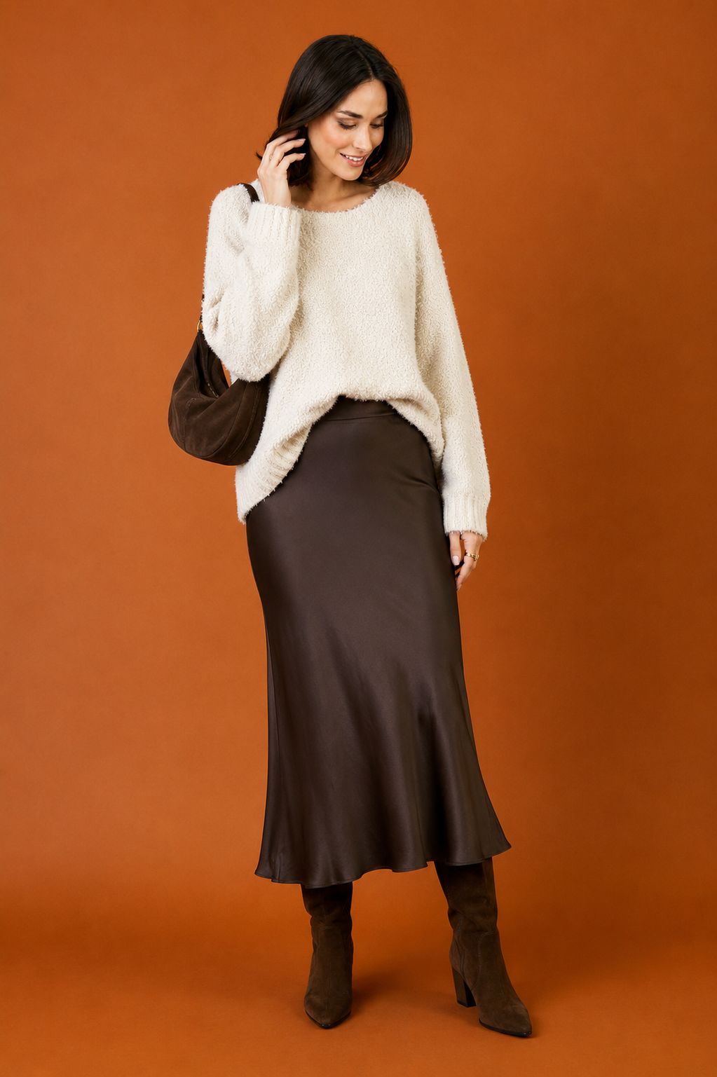 Gem Bias Cut Satin Skirt