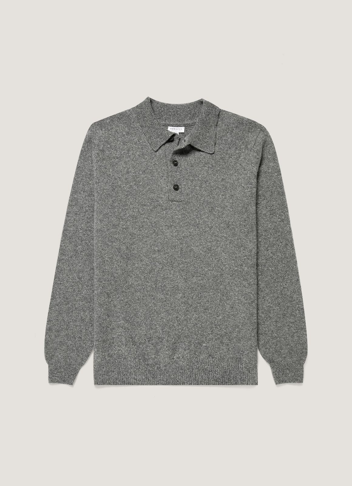 Men's Lambswool Knitted Polo Shirt in Mid Grey Melange