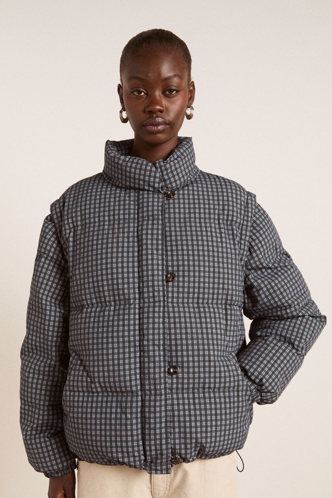 Pearl Check Puffer - Navy Gingham