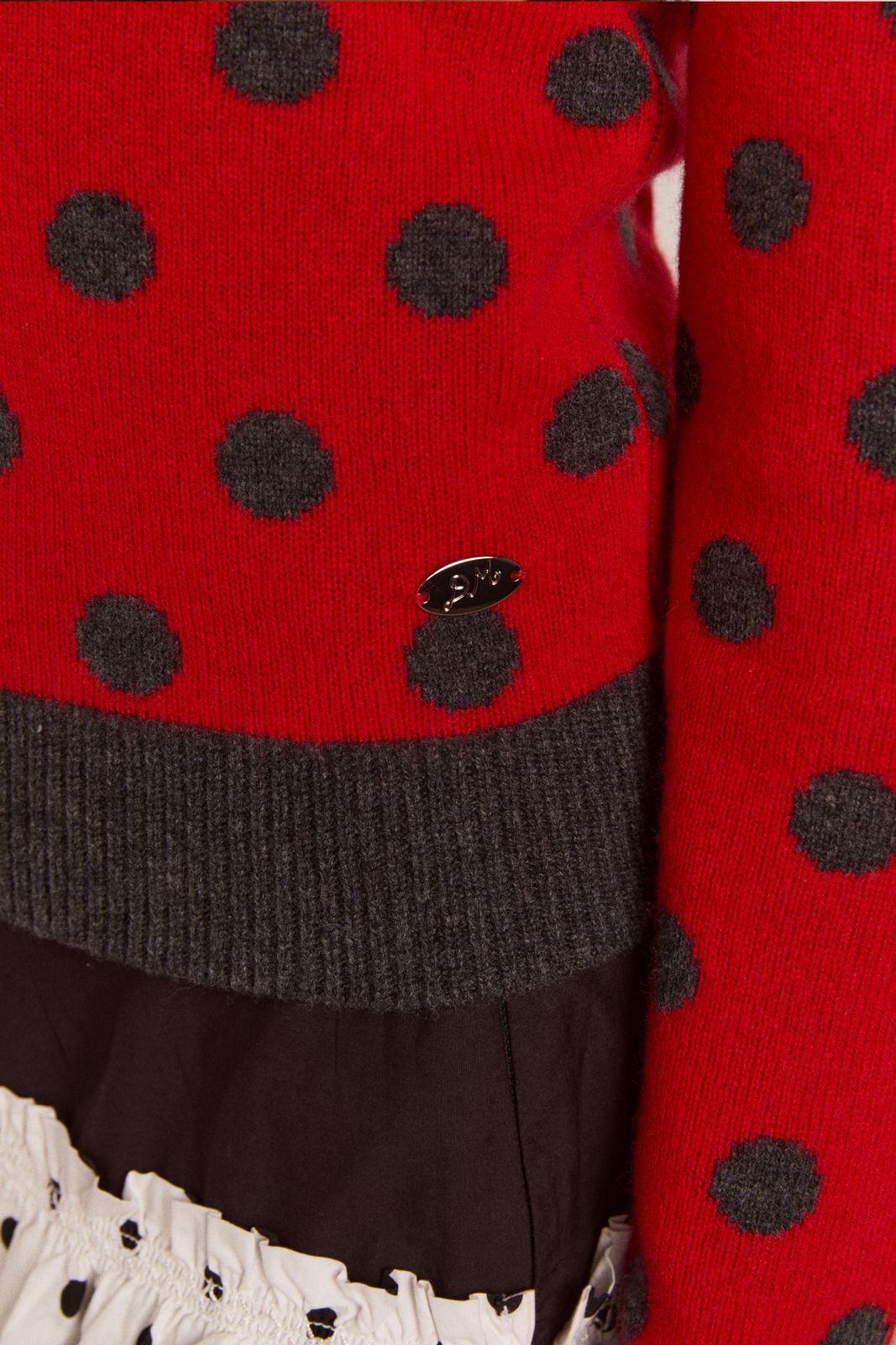 Lia Merino Wool Reversible Polo Jumper - Red/grey Spot