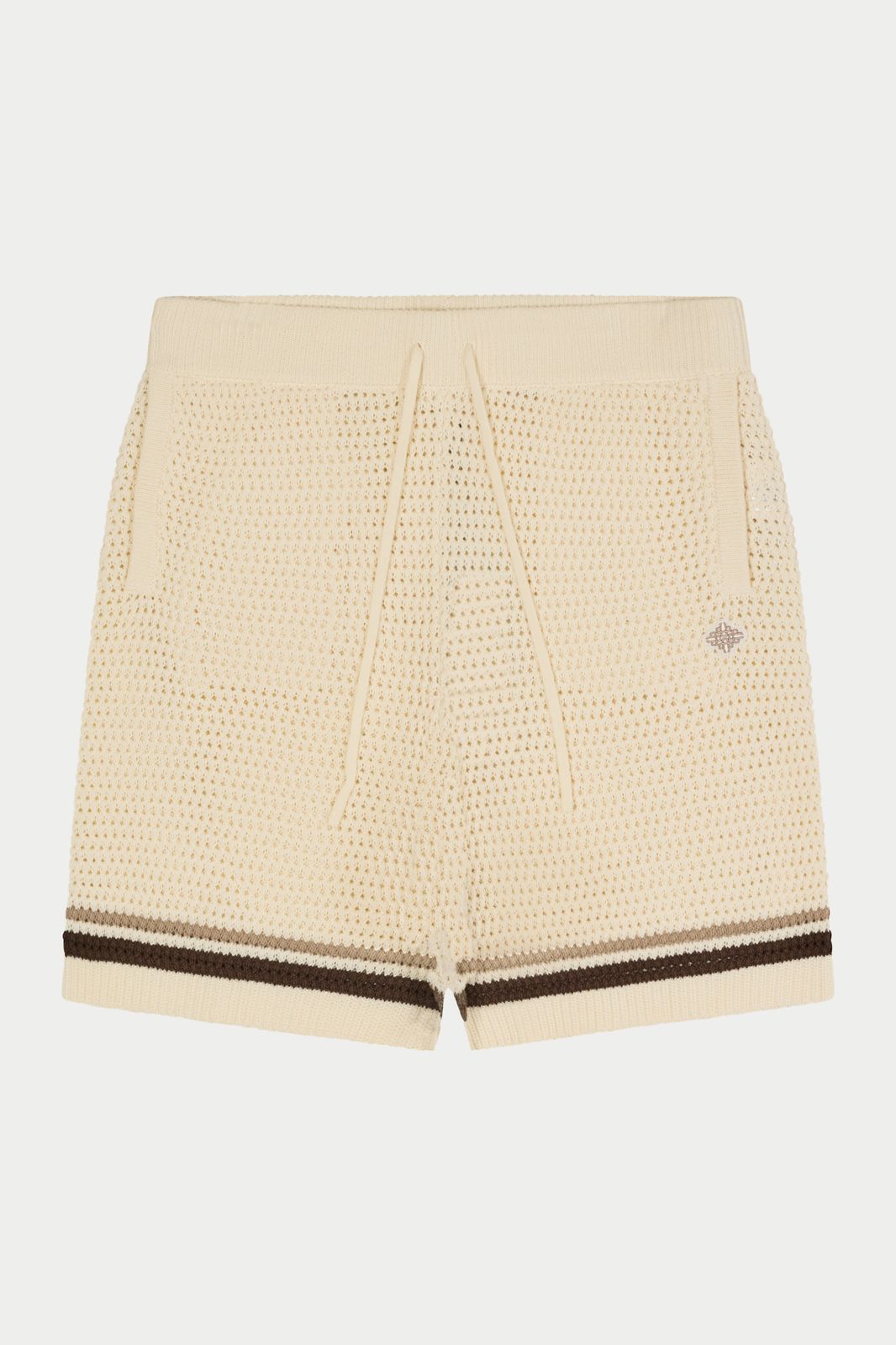 CROCHET KNITTED STRIPE SHORTS - OFF WHITE