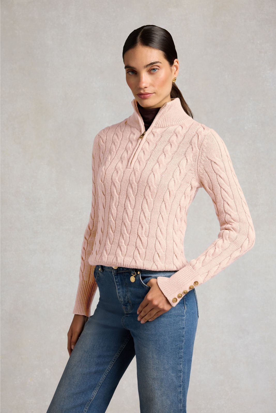 Bourton Quarter Zip Knit (Palest Pink)