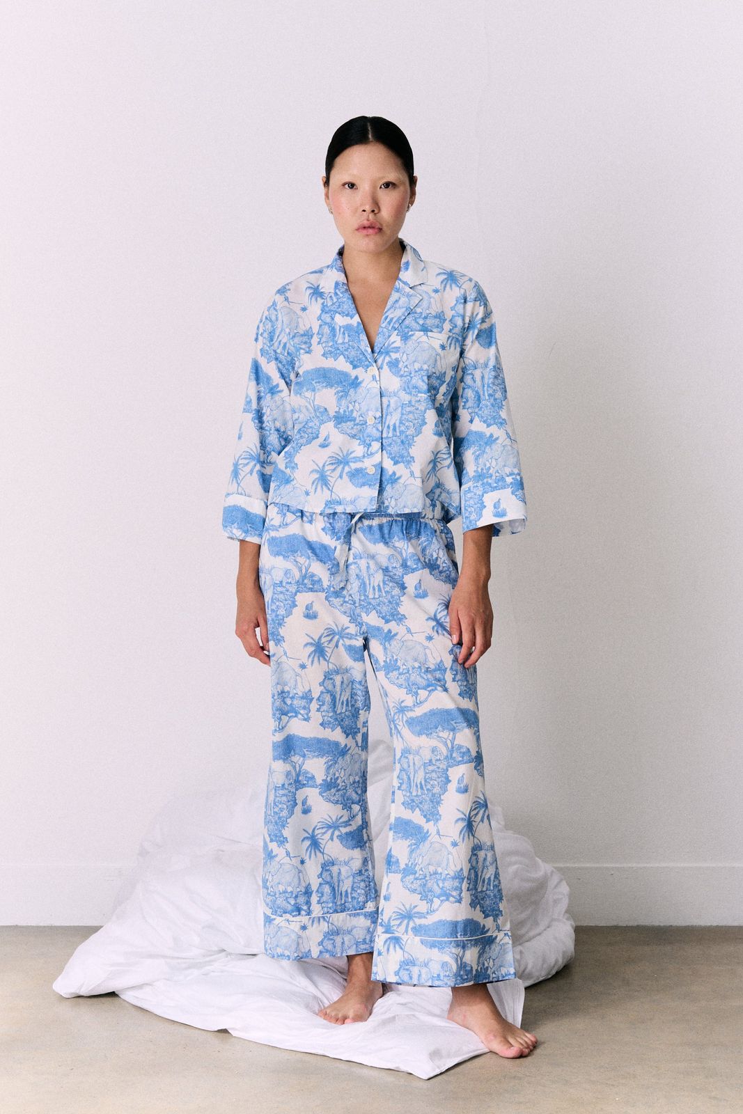 Boxy Shirt and Wide Leg Trouser Set Loxodonta Print Blue