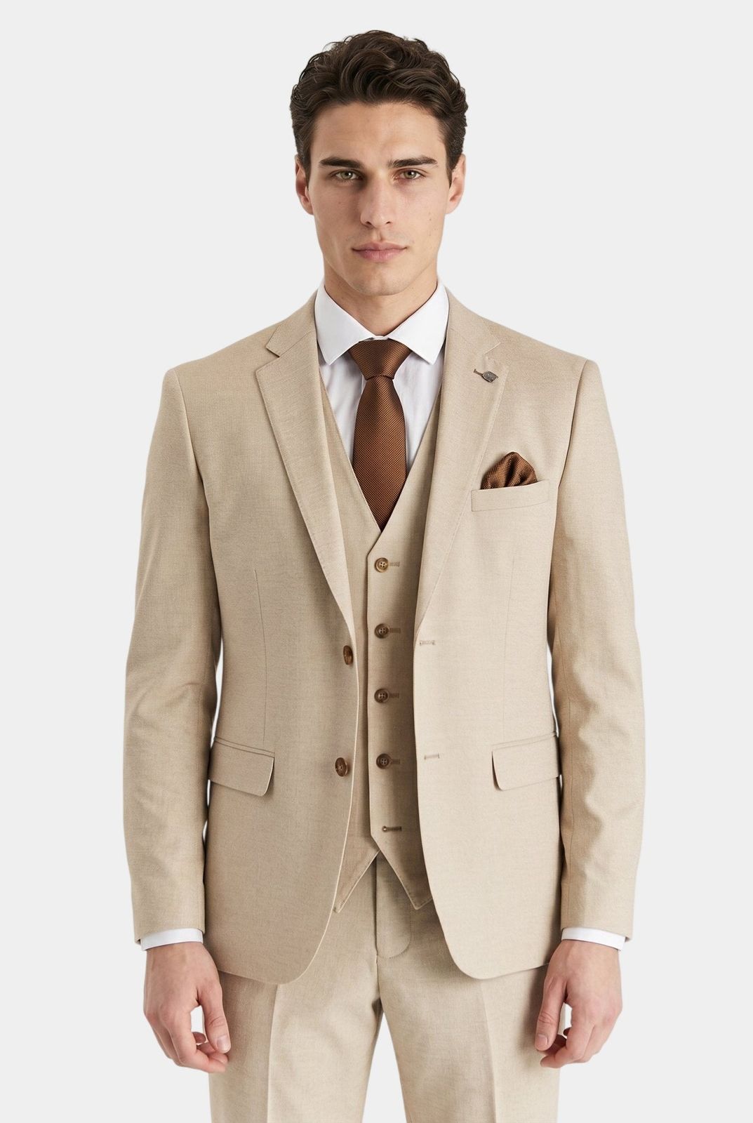 Belmont Beige Men's Three Piece Suit
