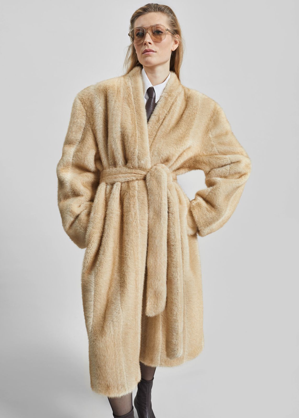 Destiny Padded Faux Fur Coat - Beige