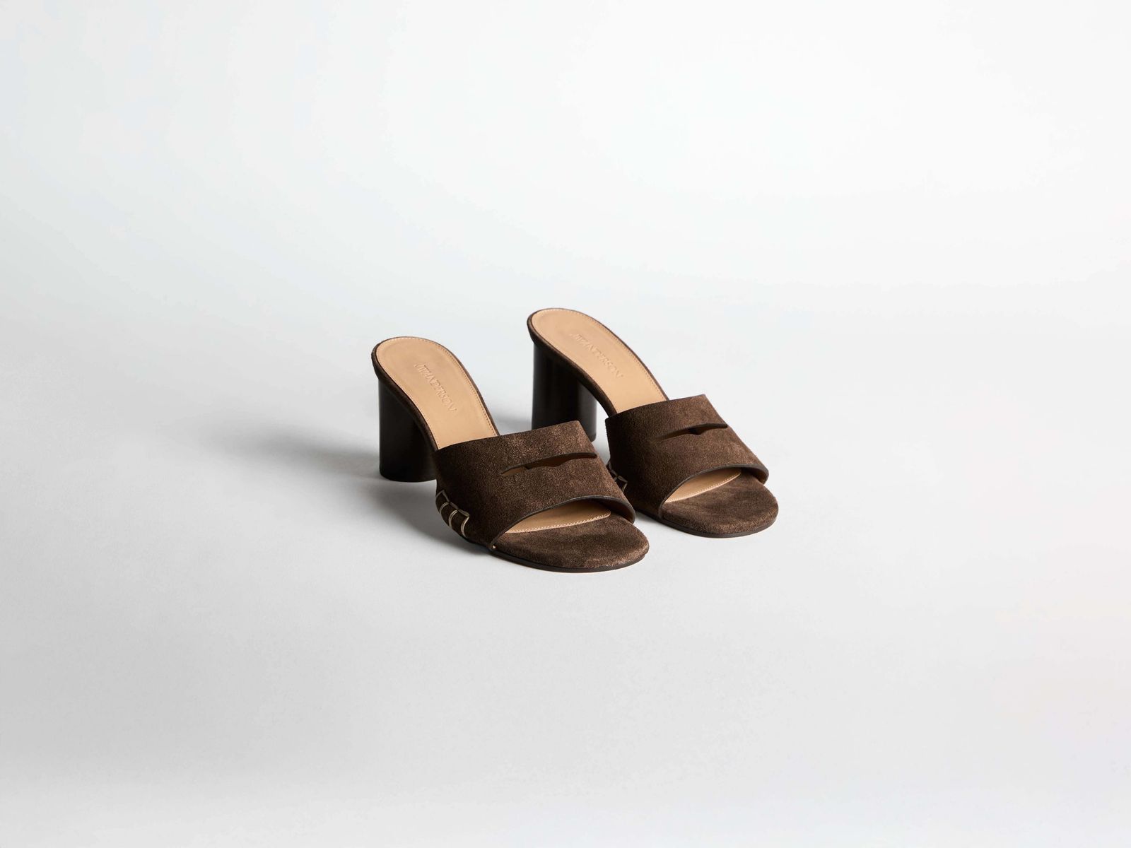 WOMENS LOAFER MULE HEELED SANDAL IN CHOCOLATE BROWN