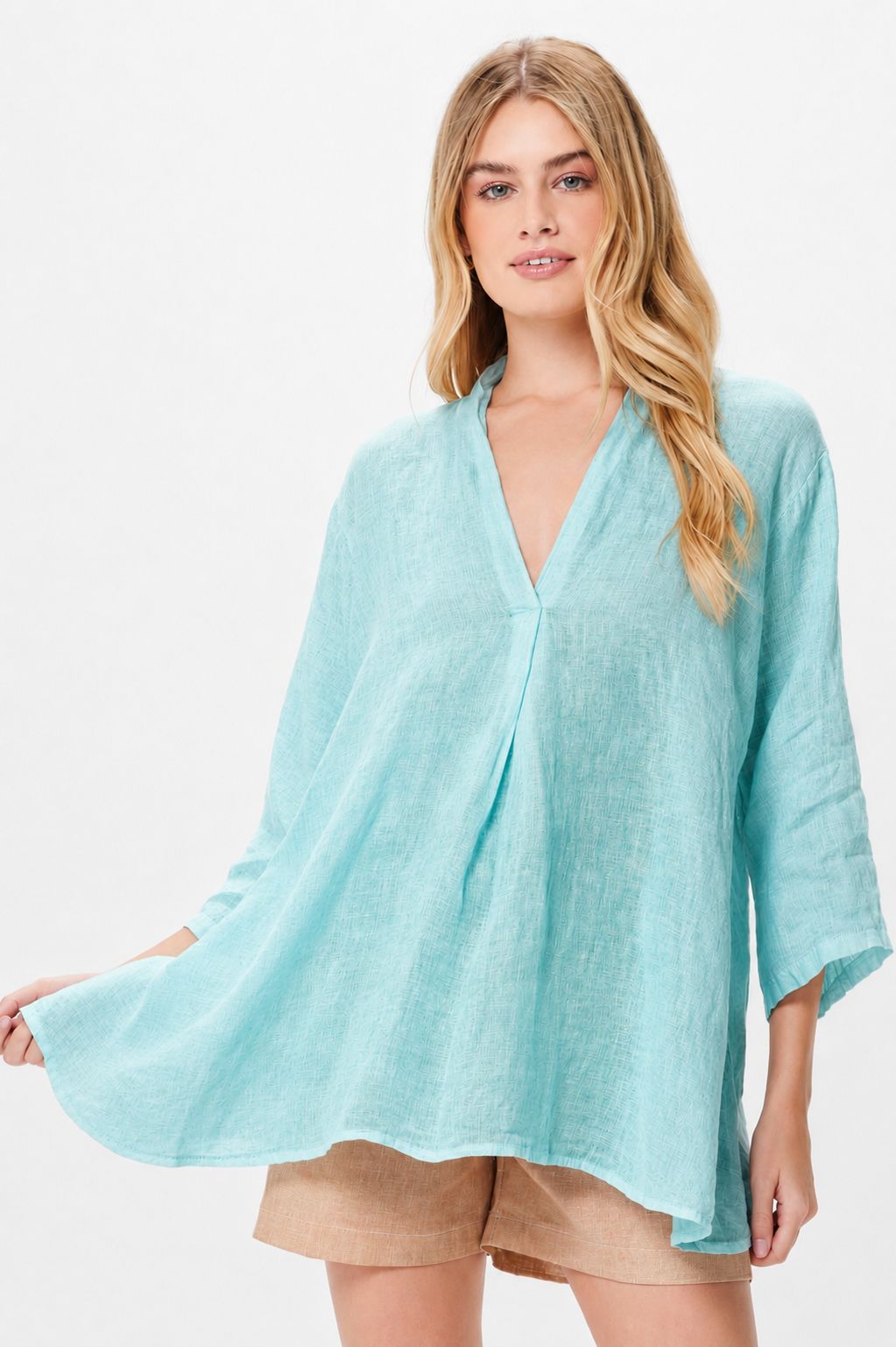 Sandi Linen Kimono Sleeve Swing Top