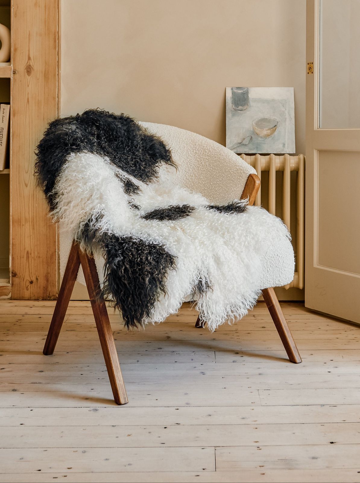 Tibetan Sheepskin Rug - White & Black