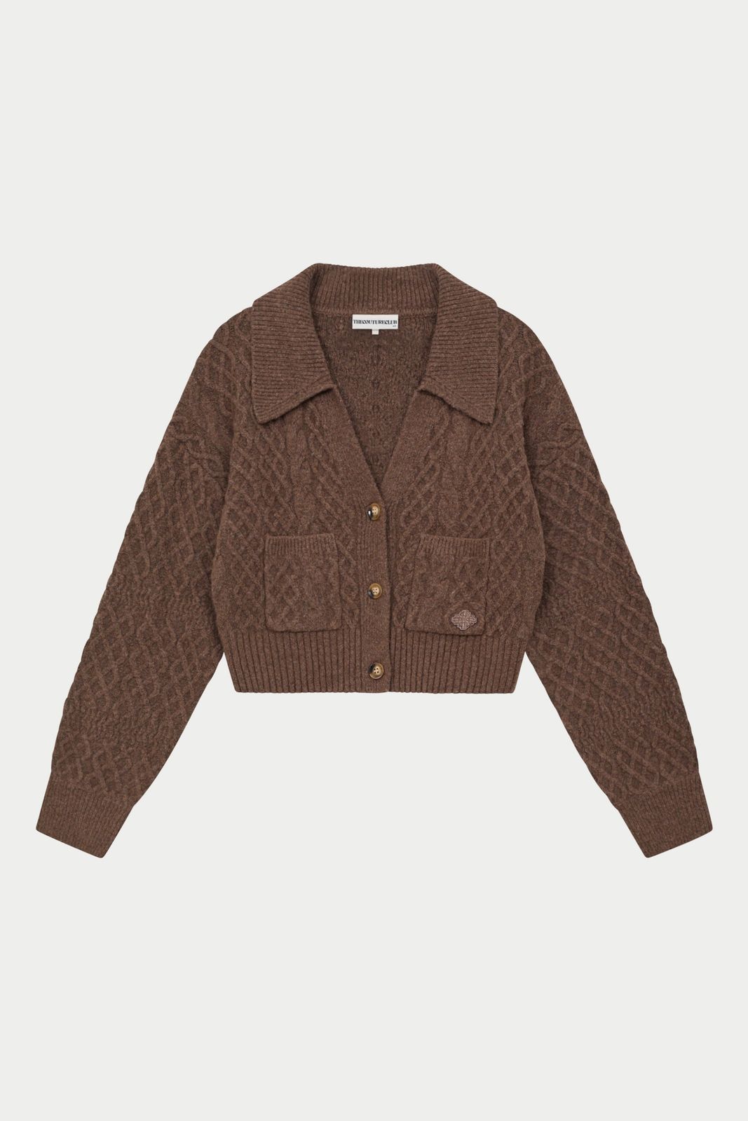 CABLE KNIT CARDIGAN - BROWN