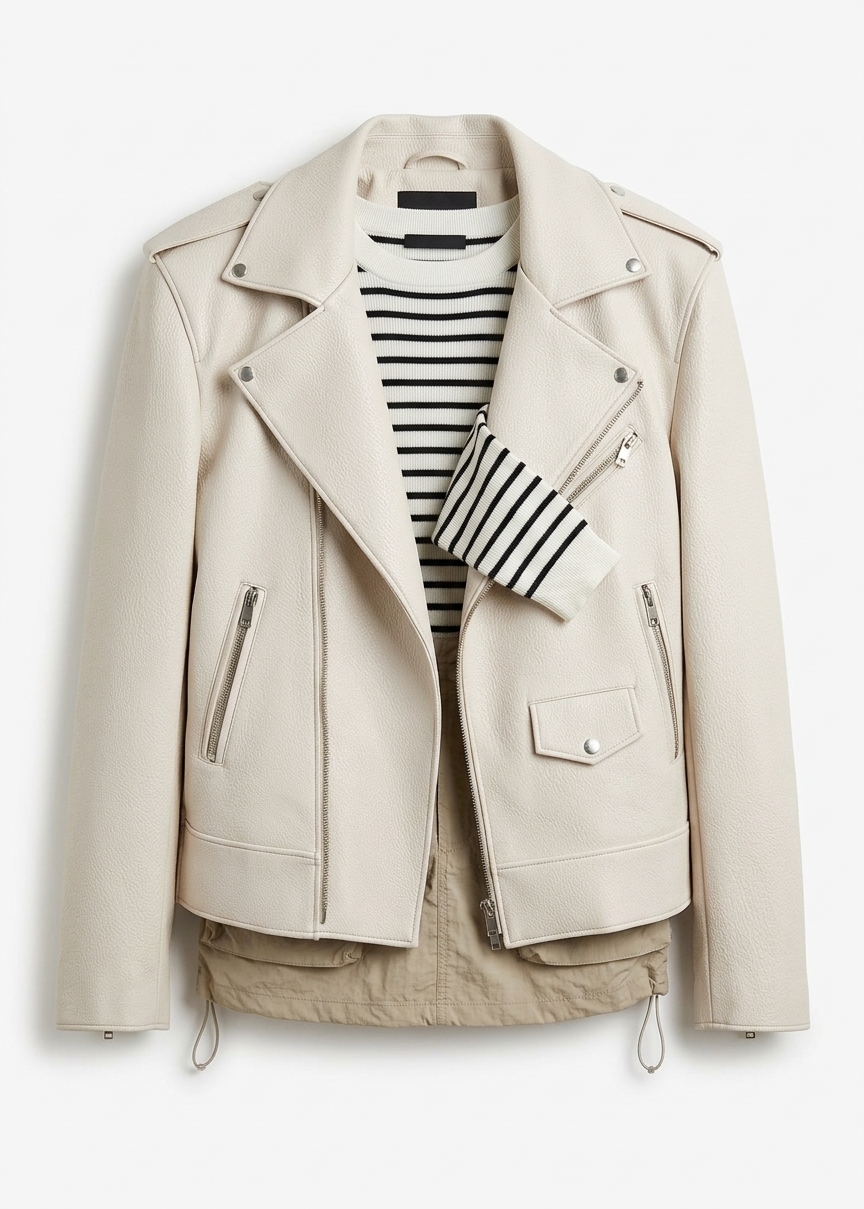 Chicago Oversized Biker Jacket - Cream