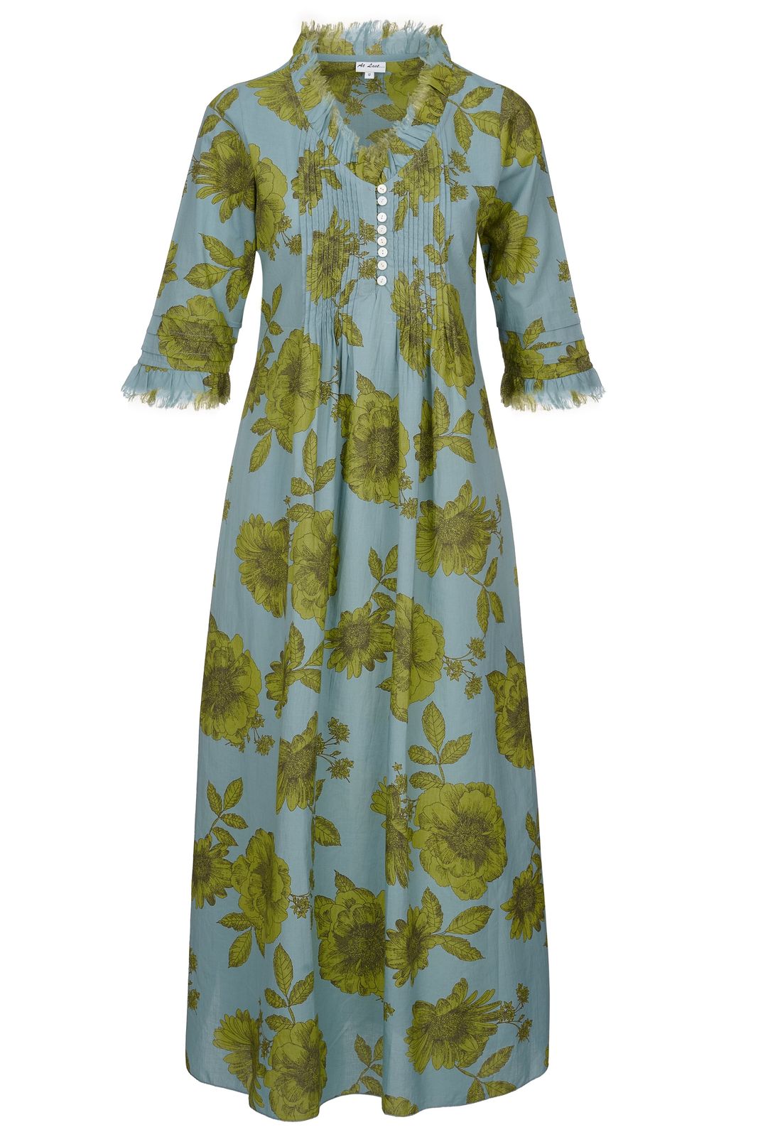 Cotton Annabel Maxi Dress In Lime & Grey