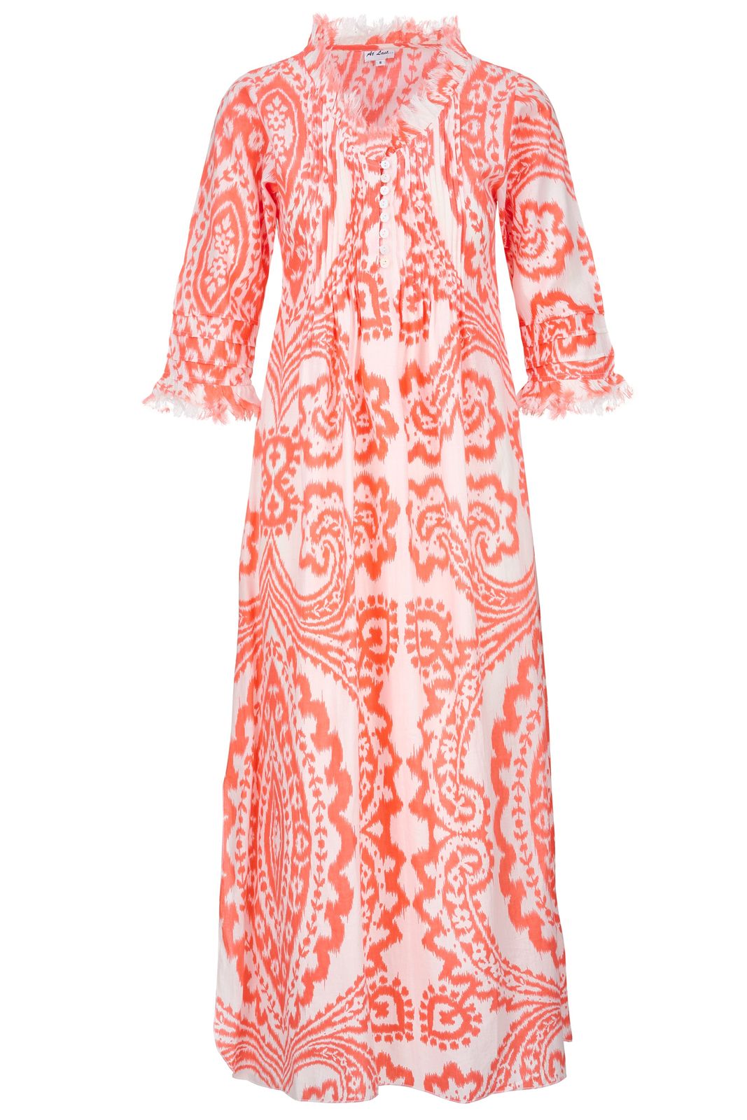 Cotton Annabel Maxi Dress In Orange & White Ikat
