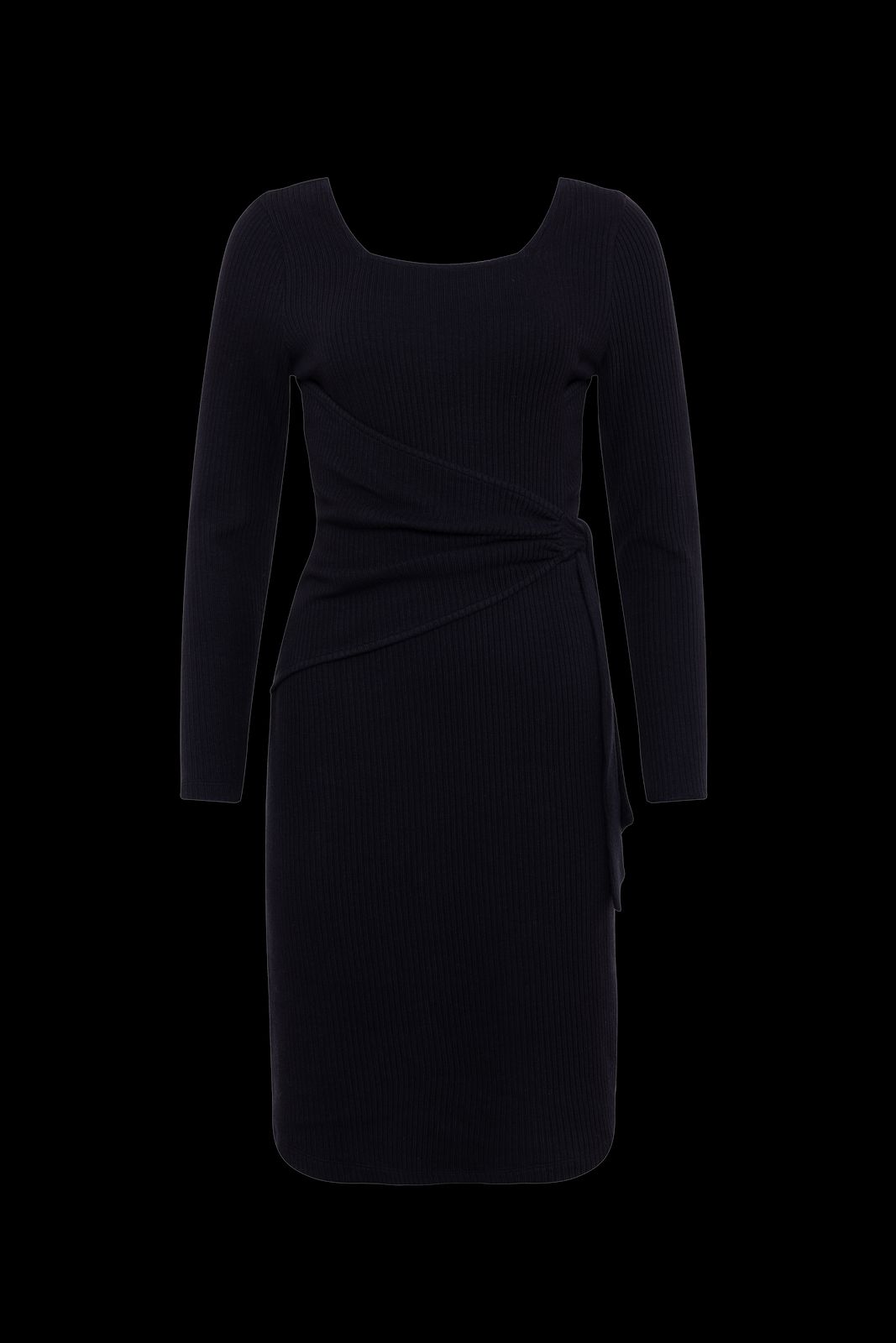 The Kōr Organic Cotton Ribbed Knit Tied Dress in Black