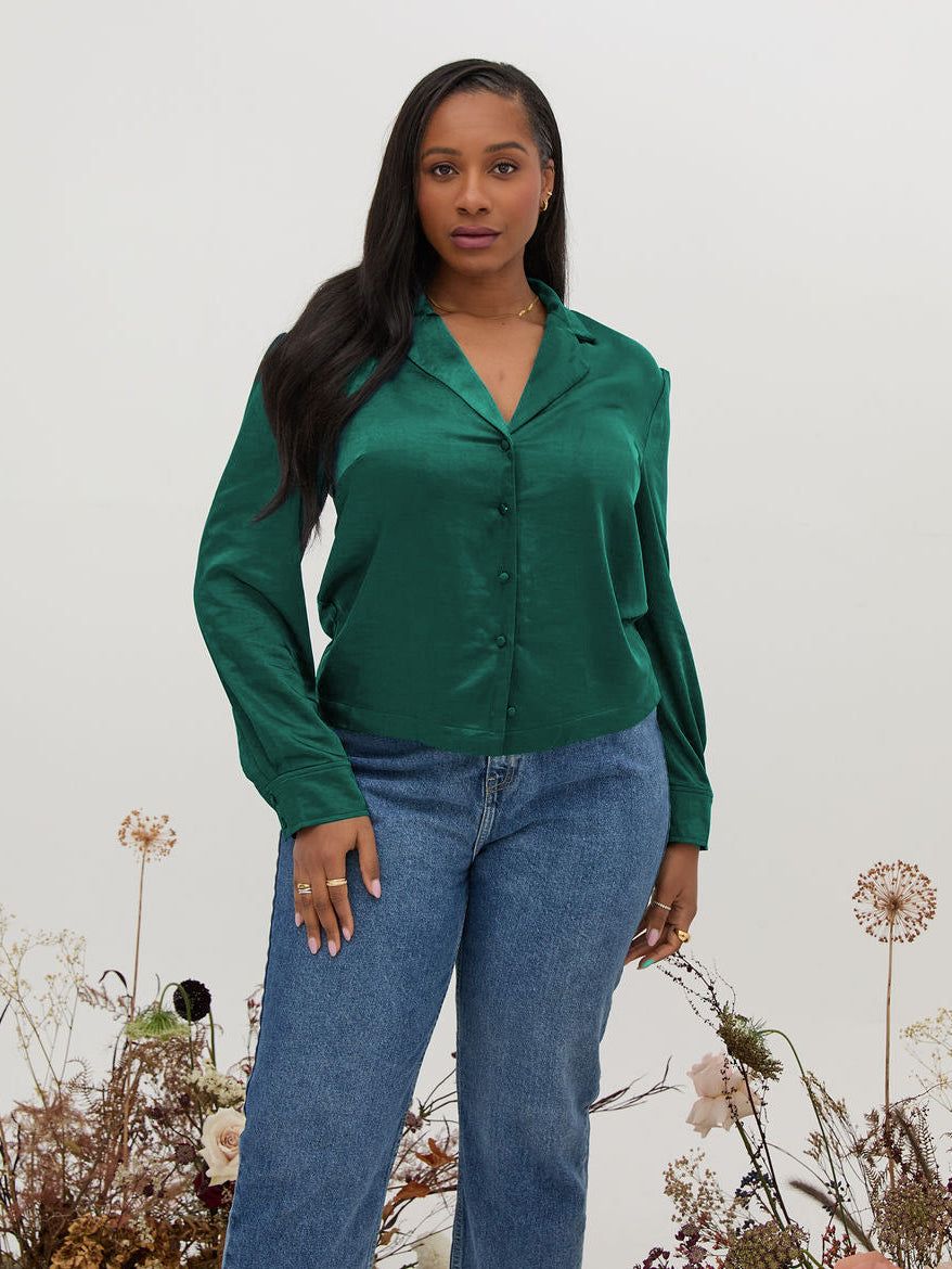 Bex Green Relaxed Satin Shirt