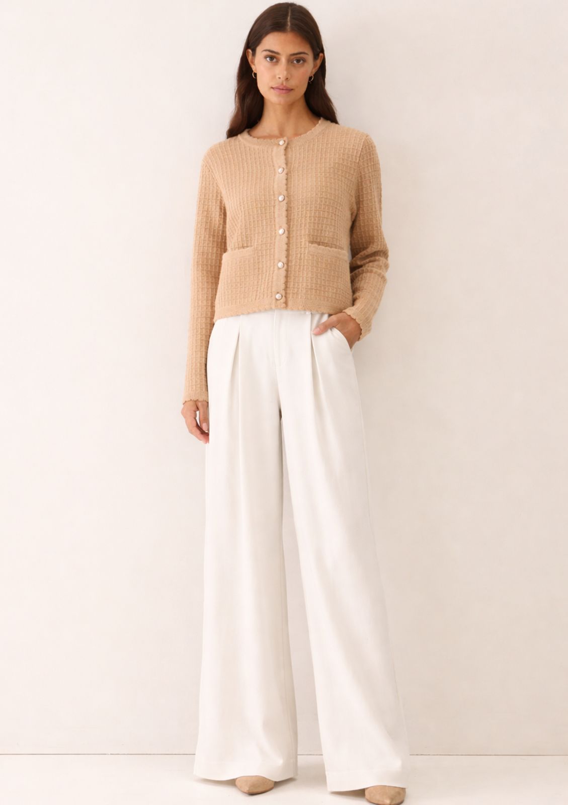 Crew Neck Cardigan in Honey/Gold