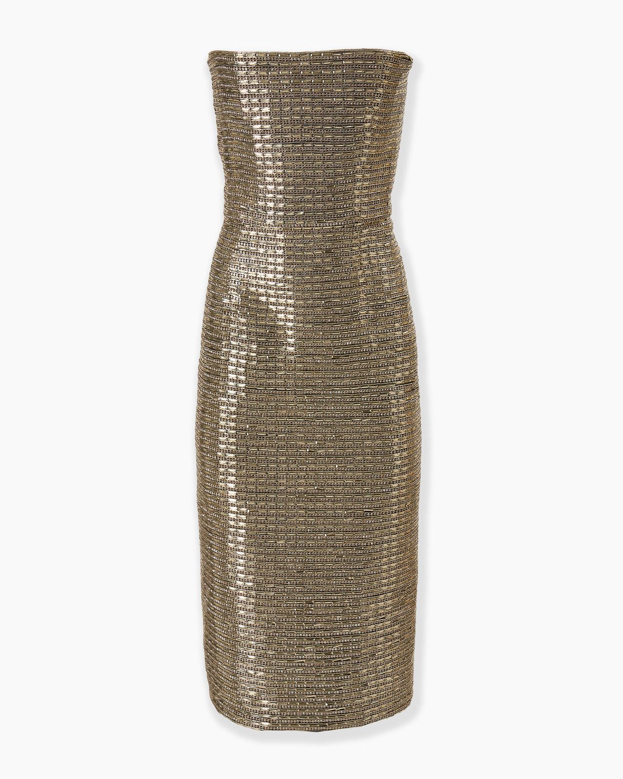 Gold-Embroidered Strapless Dress