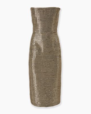 Gold-Embroidered Strapless Dress