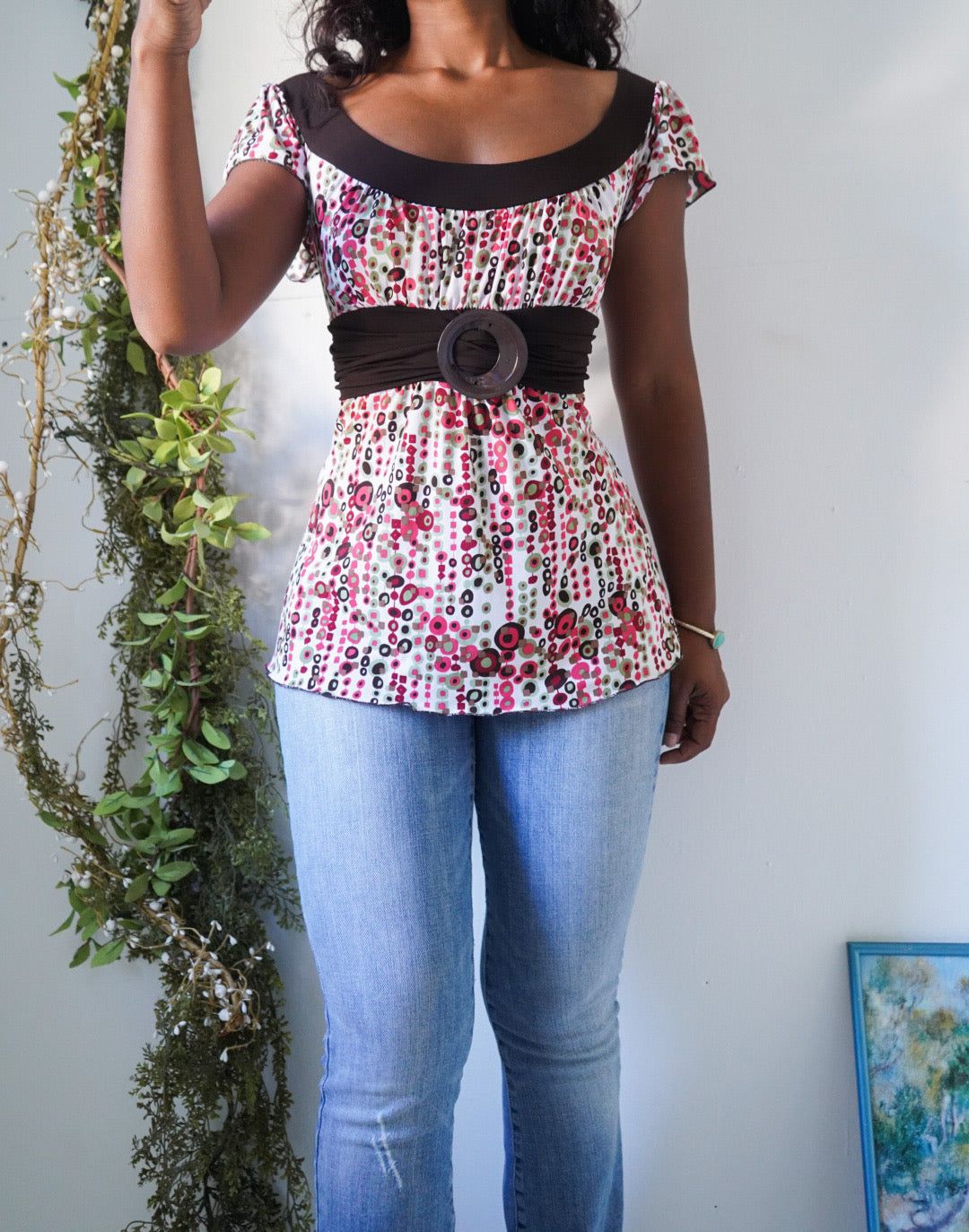 Vintage Y2K Buckle Detail Tie Back Babydoll