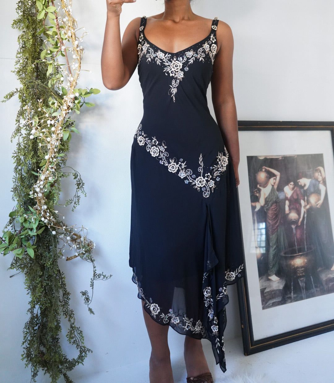 Vintage Y2K Floral Embroidered Black Fairy Dress