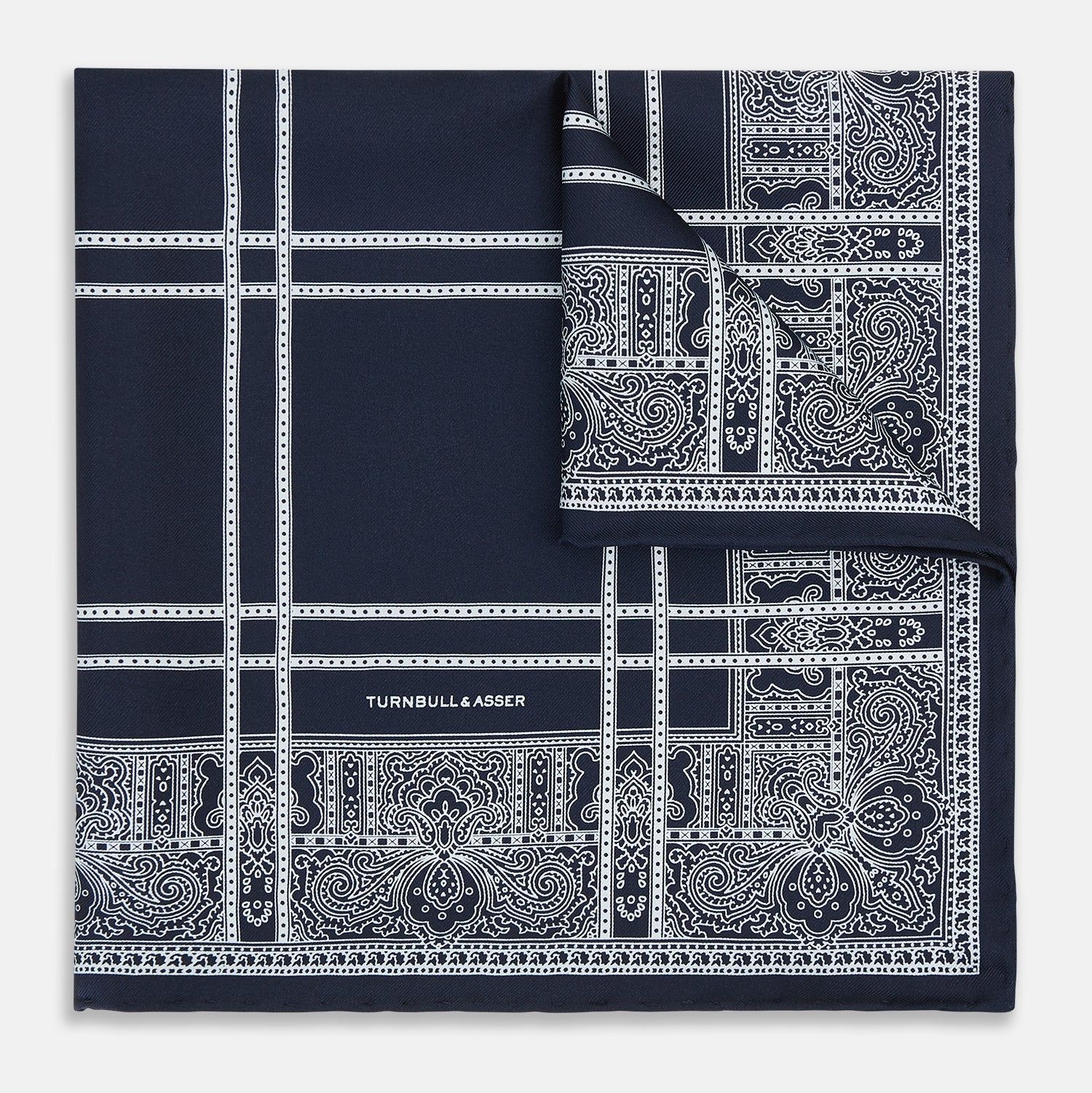 Navy Paisley Bandana Patterned Silk Pocket Square