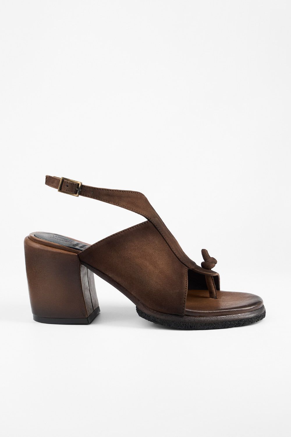 SHELLEY coco-brown suede mid heel sandals.
