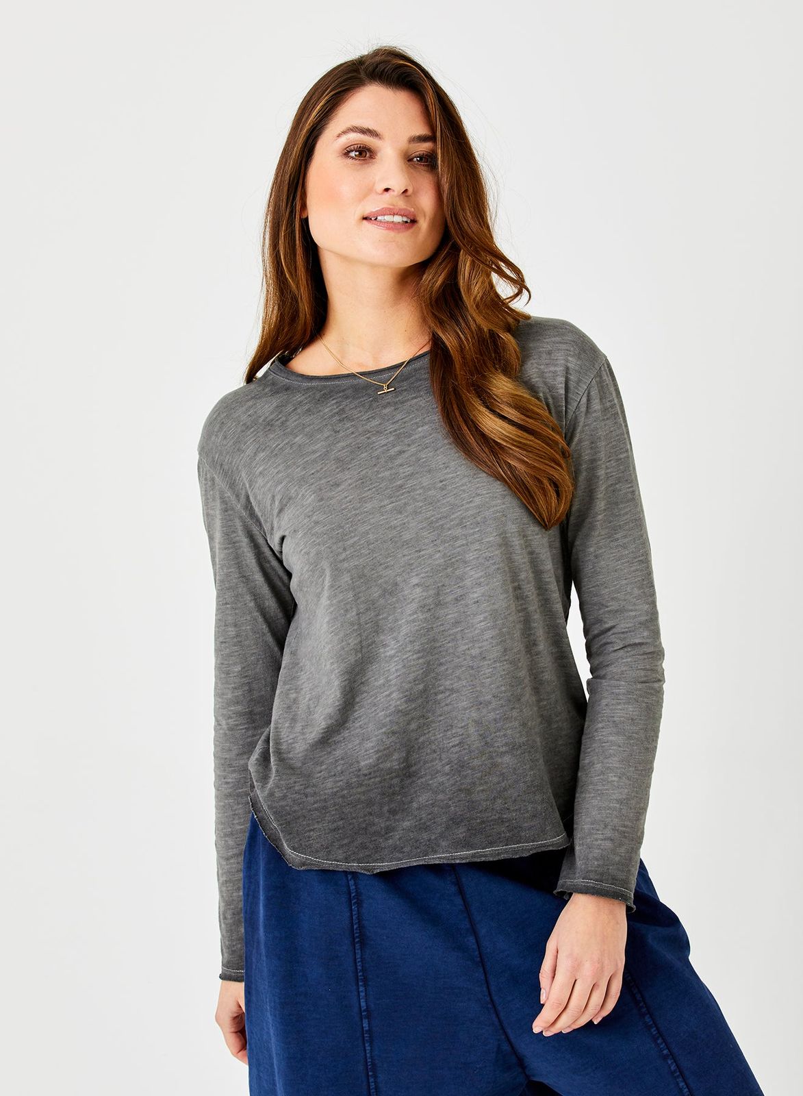 Javiera Flame Cotton Crew Neck Long Sleeve Top